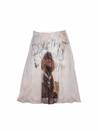 Double-Layer Chiffon Print Skirt