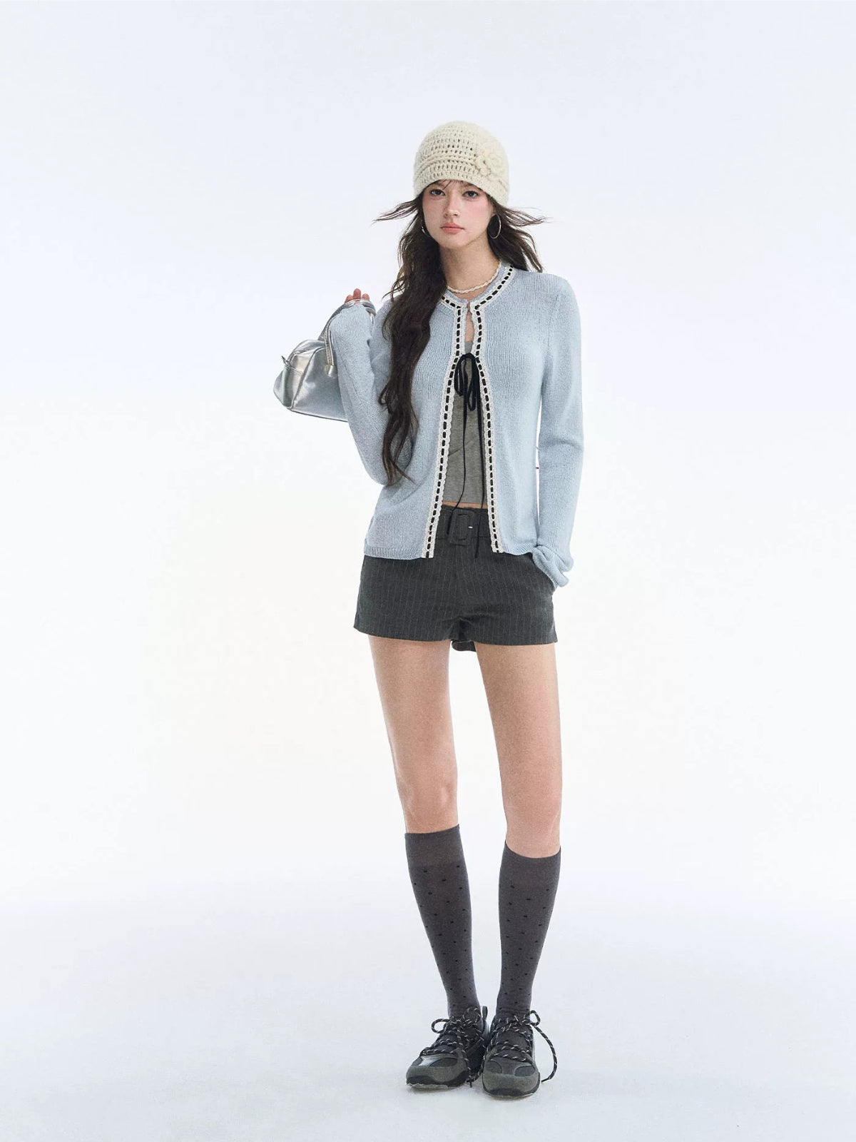 French Bow Trim Knit Cardigan