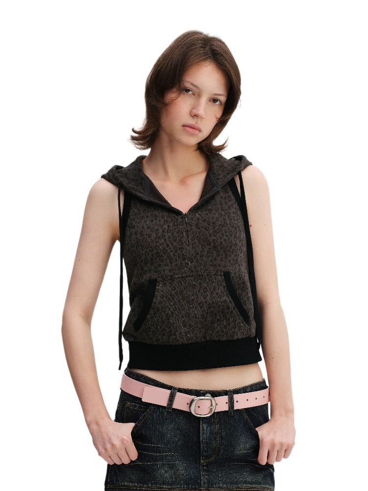 Leopard Sleeveless Hoodie