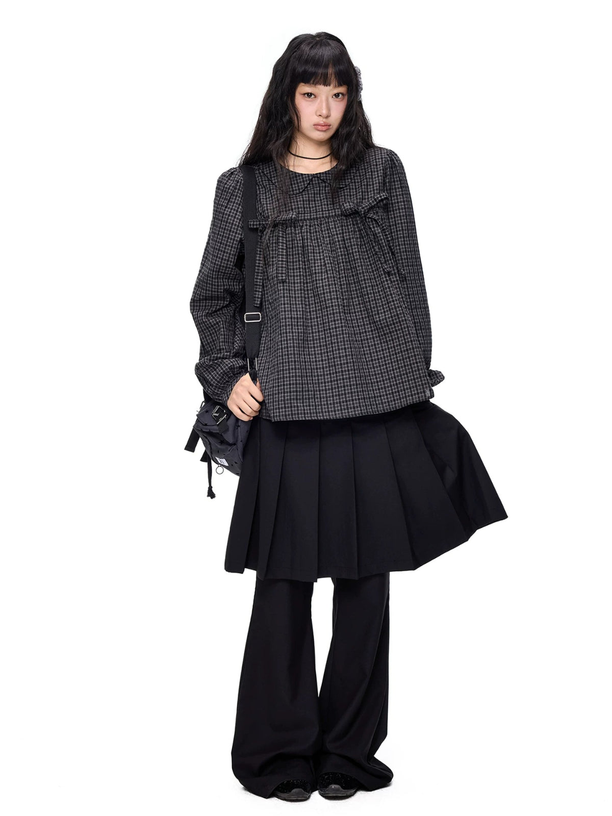 Plaid Collar Tie Blouse