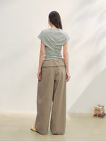 Elastic Pleated Crew Neck T-shirt