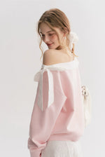 Navy & Pink Bow Off-Shoulder Sweatshirt