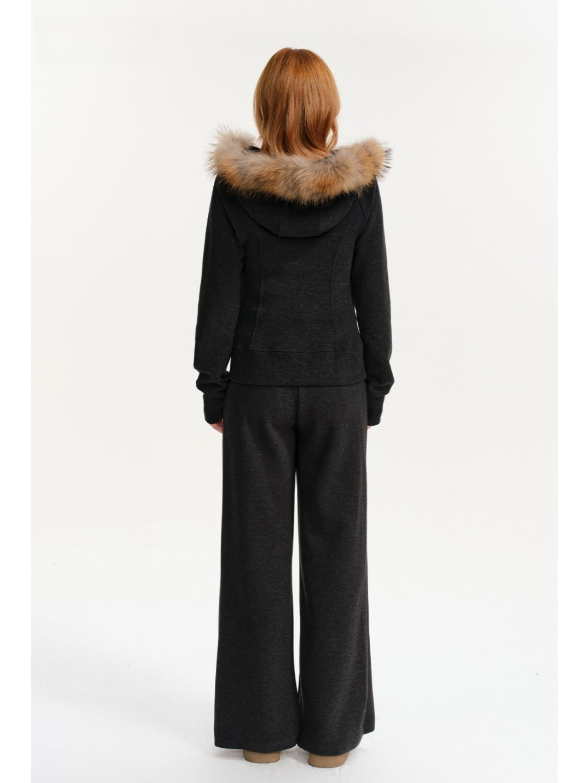 Detachable Fur Collar Tracksuit Set