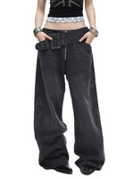 Gray Rivet Wide Leg Jeans