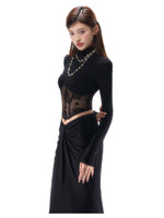 Lace-Trim Corset Long-Sleeve Top
