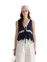 Lace Trim Polka Dot Vest