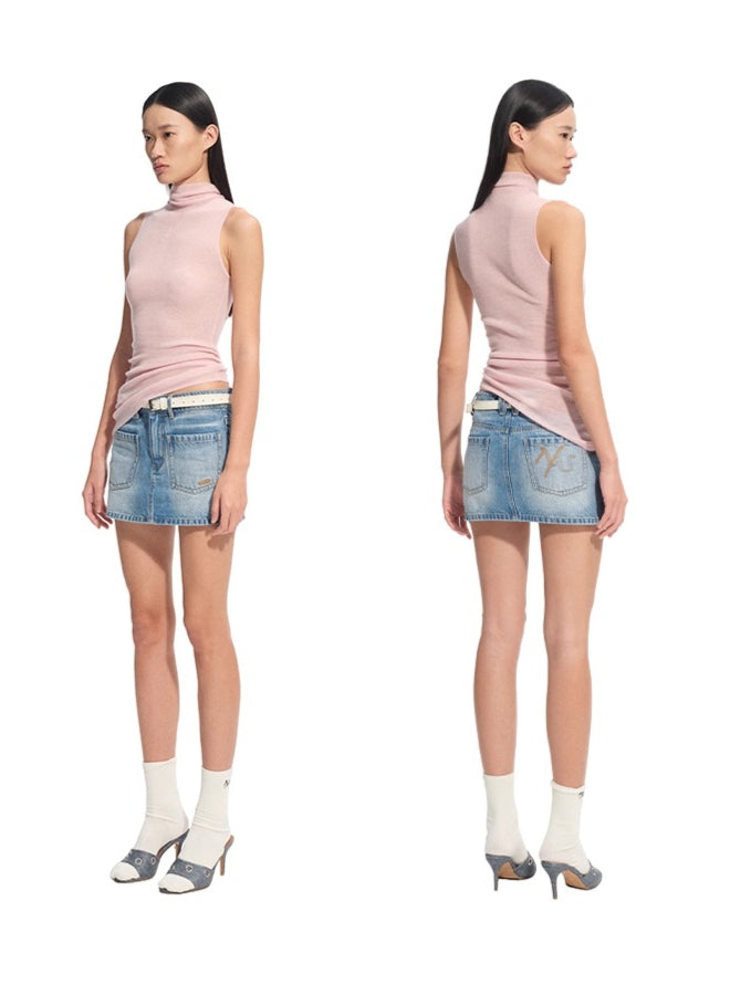 Wool Asymmetrical Turtleneck Blouse