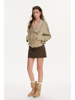 Double-Breasted Belted Cropped Trench Coat