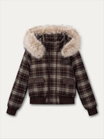 Plaid Floral Faux-Fur Down Jacket