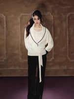 Colorblock Lapel V-Neck Sweater