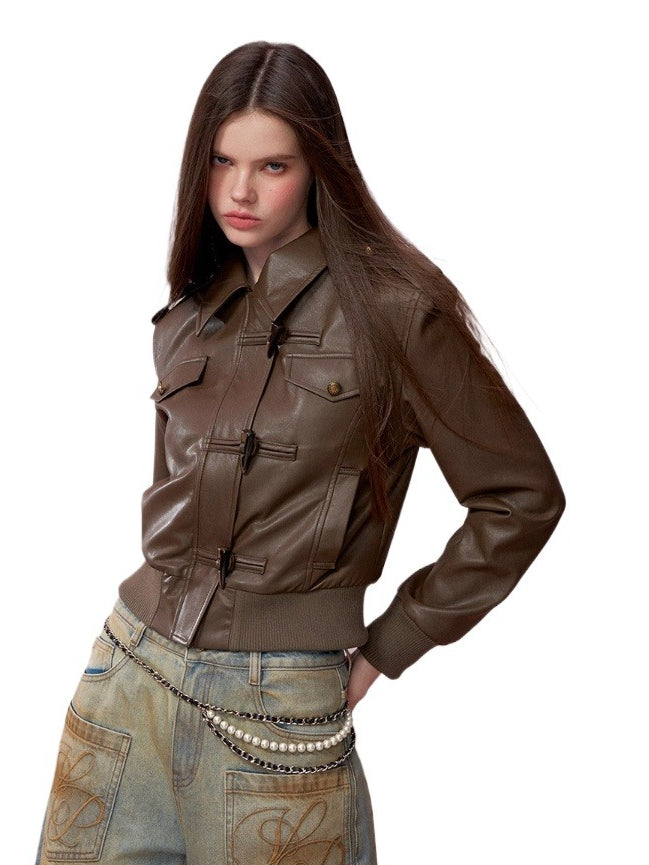 Cropped PU Leather Moto Jacket