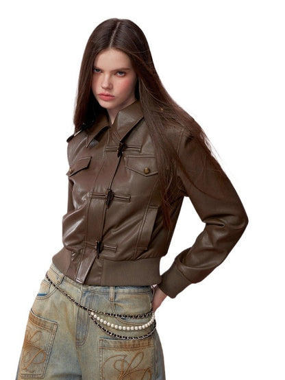 Cropped PU Leather Moto Jacket