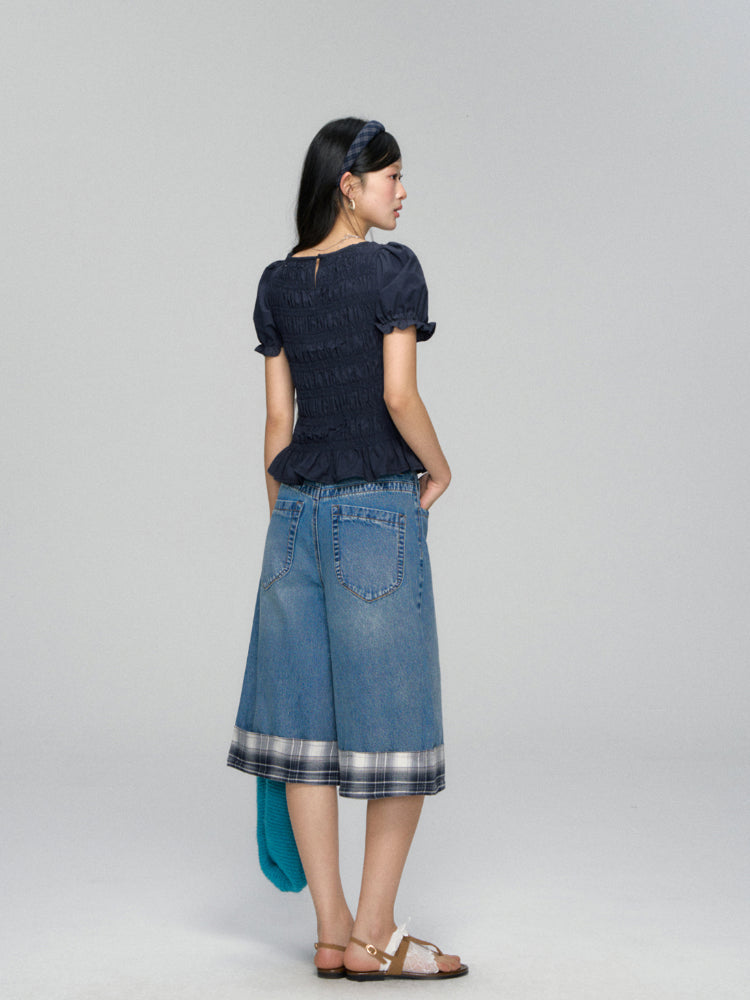Three-Dimensional Flower Pleated Short-Sleeve Blouse