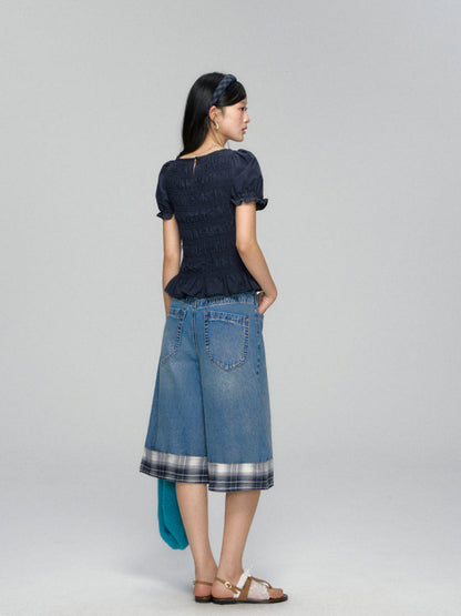Three-Dimensional Flower Pleated Short-Sleeve Blouse