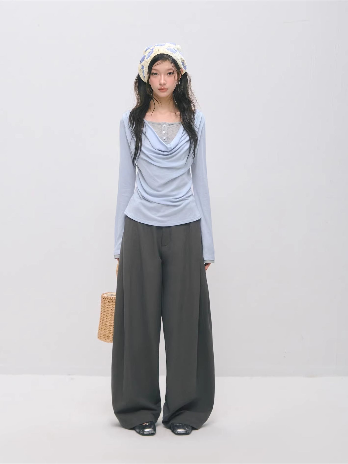 Double Waistband Pleated Wide Leg Pants