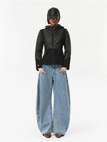 Double Waistband Washed Barrel Jeans