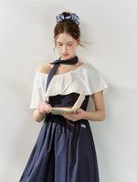 Navy Blue Cape Tie Mdi Dress