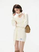 Convertible V Neck Fuzzy Knit Sweater