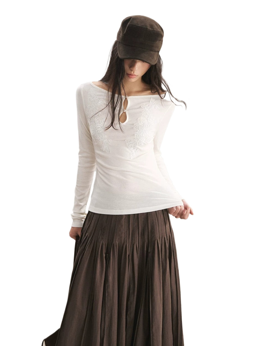 Floral Embroidery Cutout Top