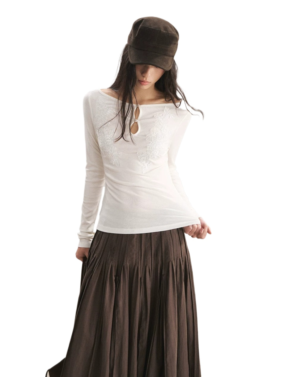Floral Embroidery Cutout Top