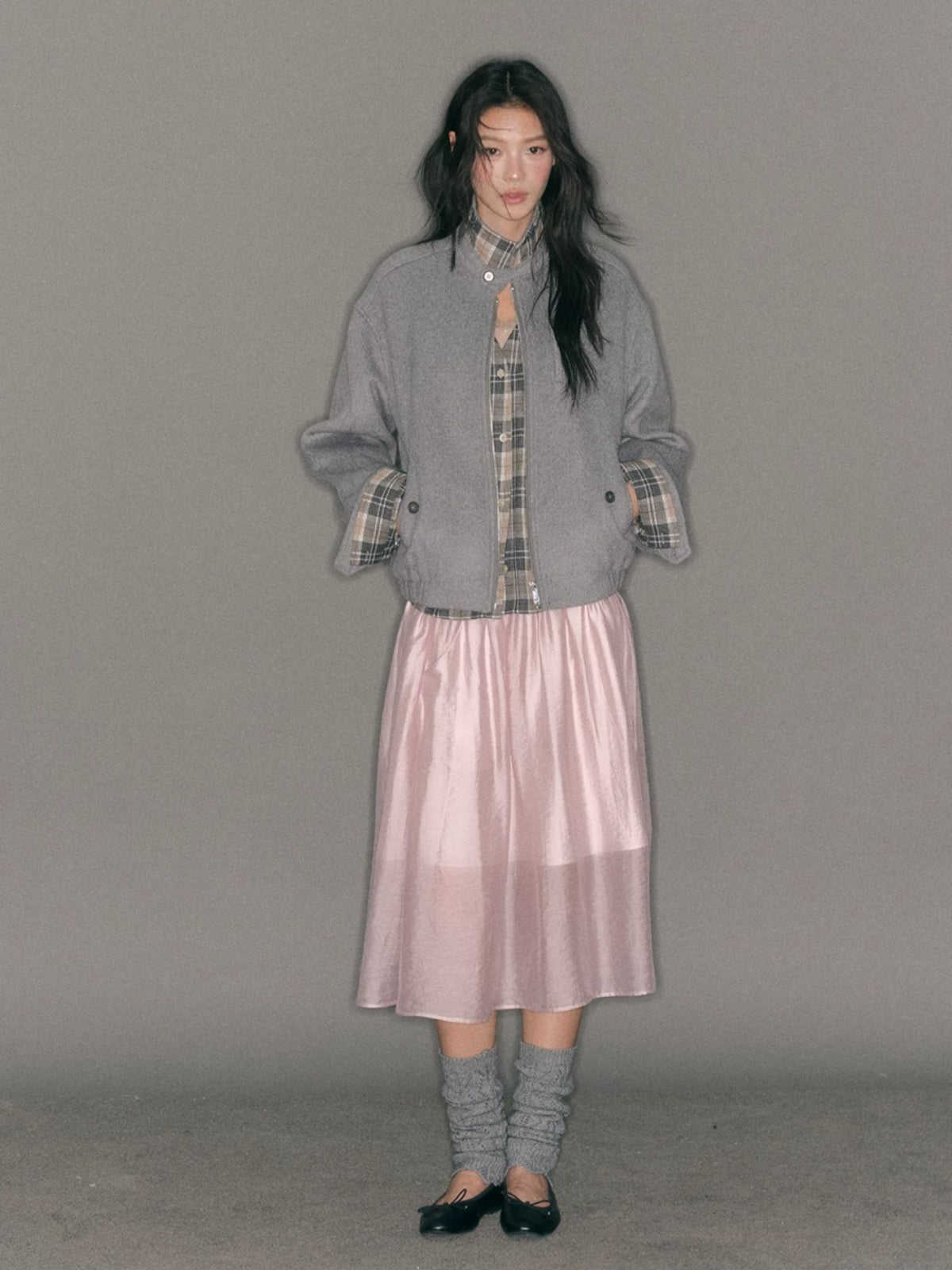 Layered Plaid Wool Blend Jacket