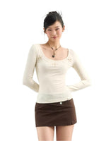 Rhinestone Knit U-Neck Tee