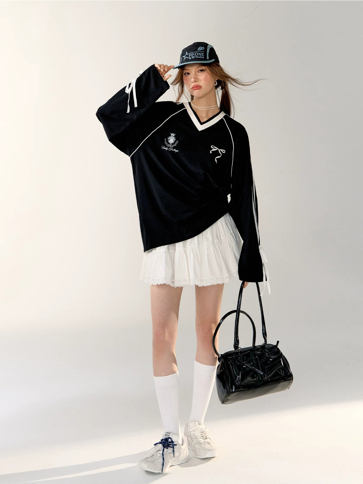 Contrast Bow Long Sleeve Tee