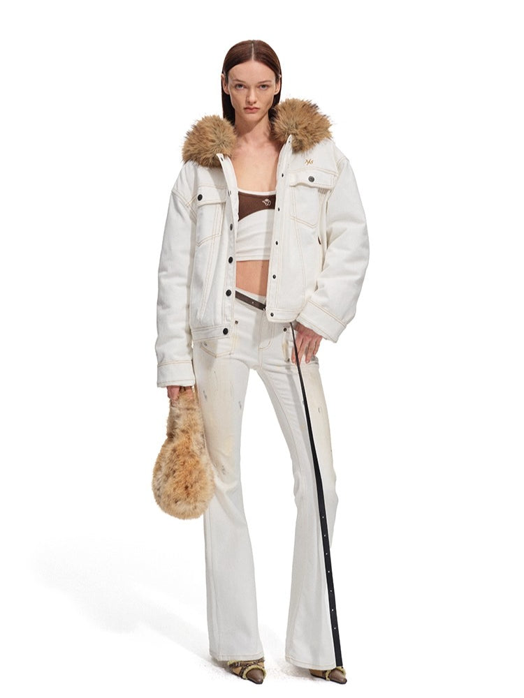 Polar Cotton Eco Fox Fur Collar Denim Jacket