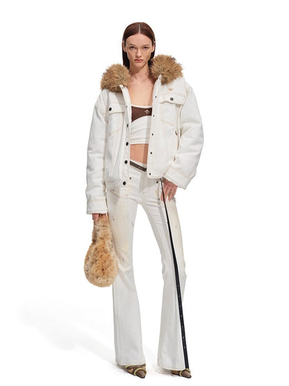 Polar Cotton Eco Fox Fur Collar Denim Jacket