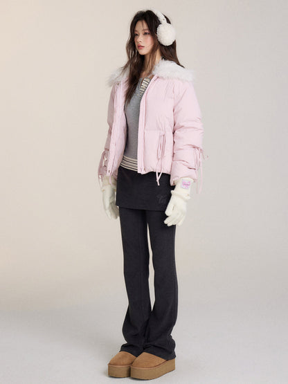 Winter Drawstring Fur Collar Down