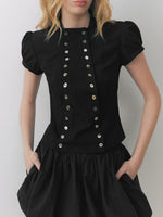 Shell Button Puff Sleeve Shirt
