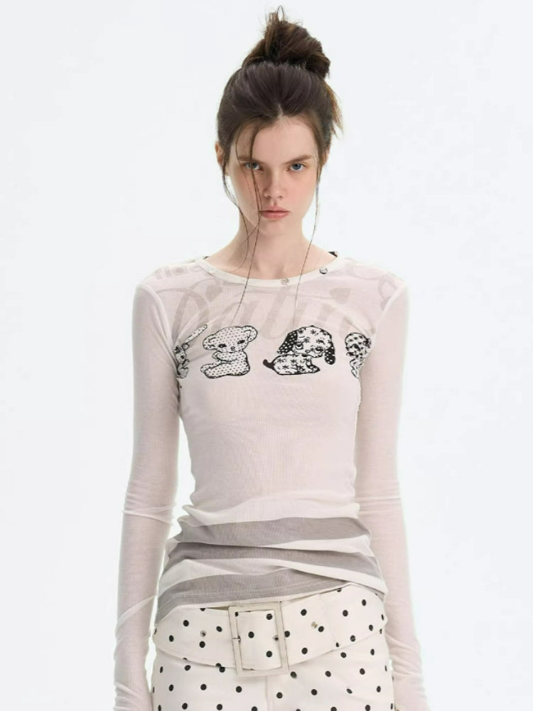 Puppy Print Layered Knit Top