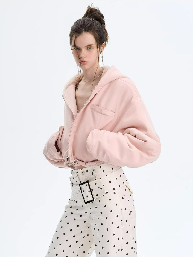 Faux Leather Hooded Cropped Jacket