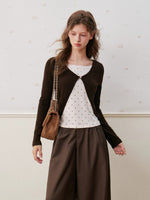 Rose Canele Contrast Polka Dot Knit Top