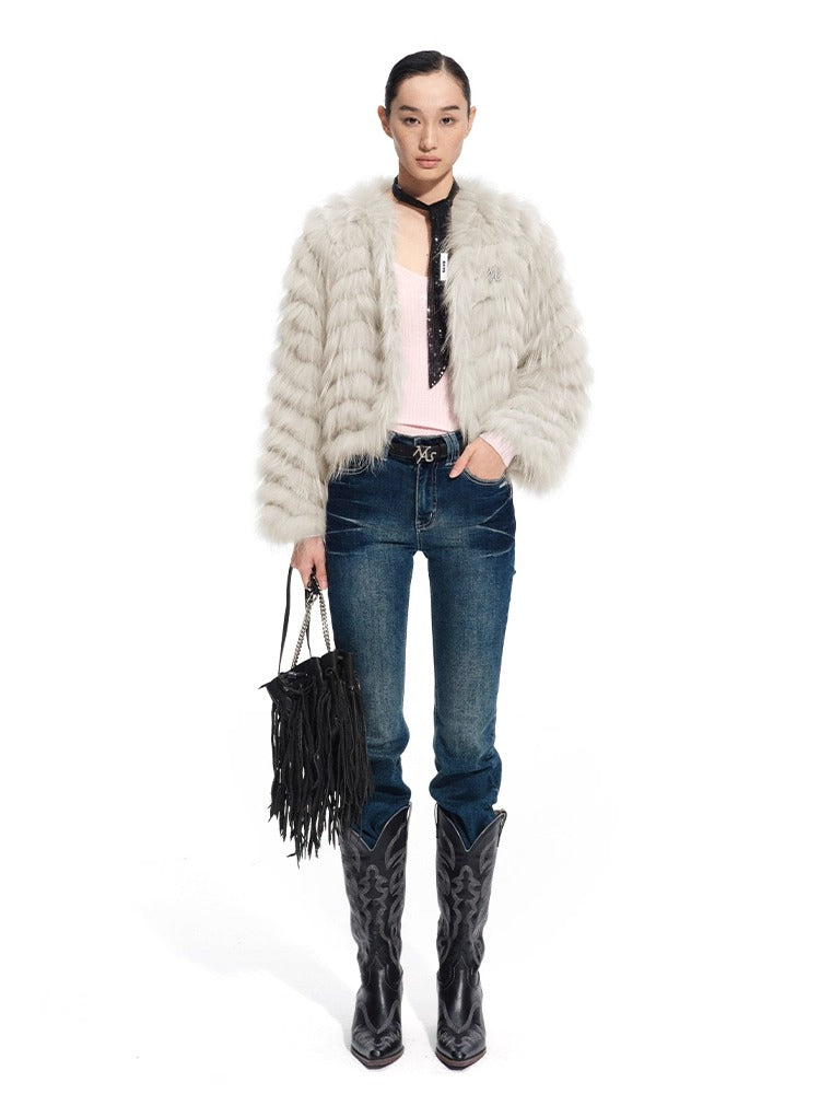 Bordeaux Raccoon &amp; Rabbit Fur Jacket