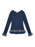 Wool Blend Tencel Plaid Knit Top