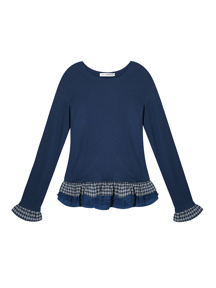 Wool Blend Tencel Plaid Knit Top