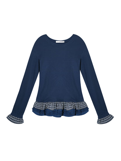 Wool Blend Tencel Plaid Knit Top