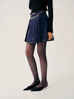Navy Sequin Pleated Mini Skirt