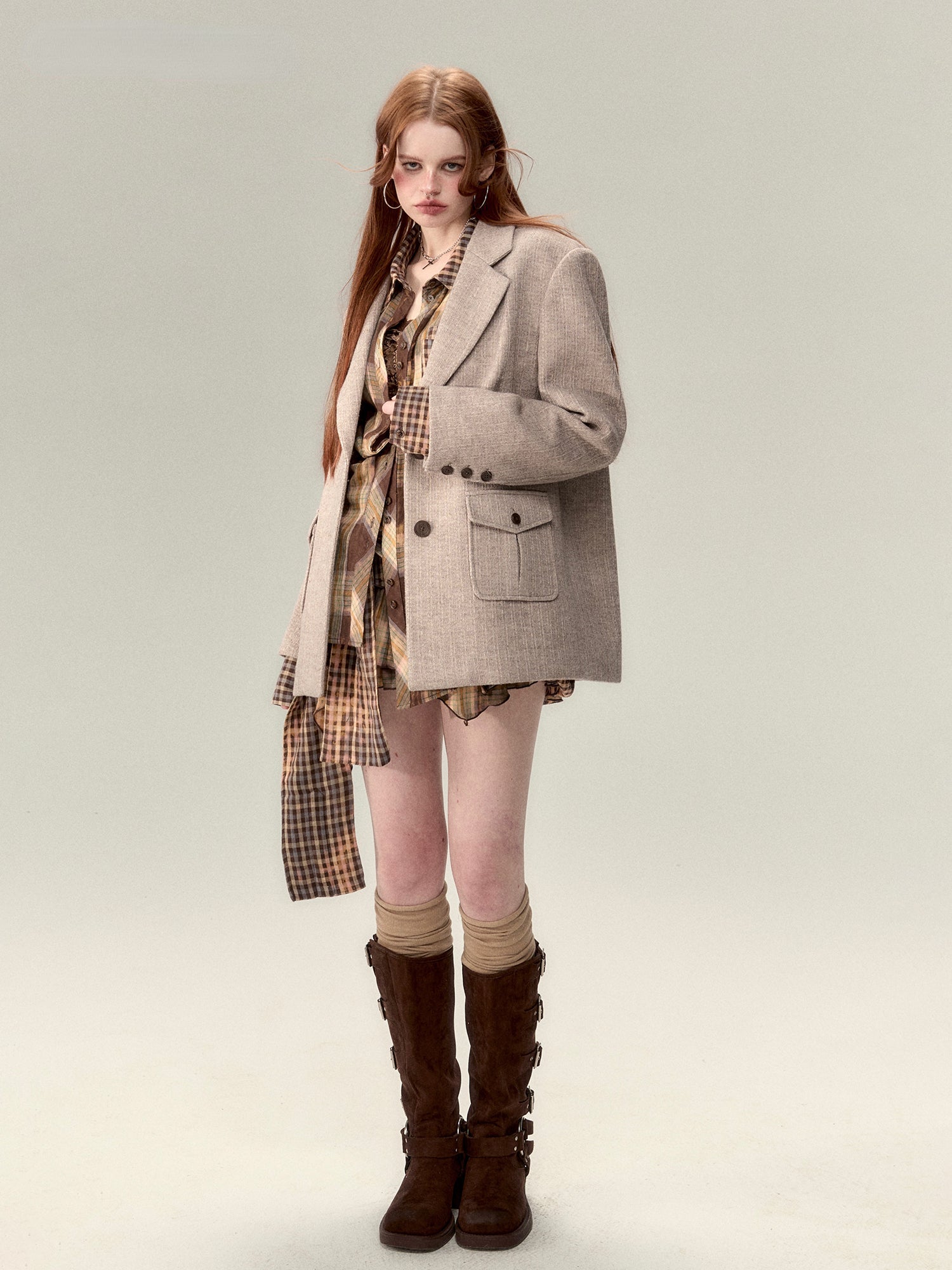 Coffee-Colored Suit Jacket &amp; Skirt Set