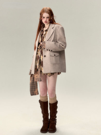 Coffee-Colored Suit Jacket &amp; Skirt Set