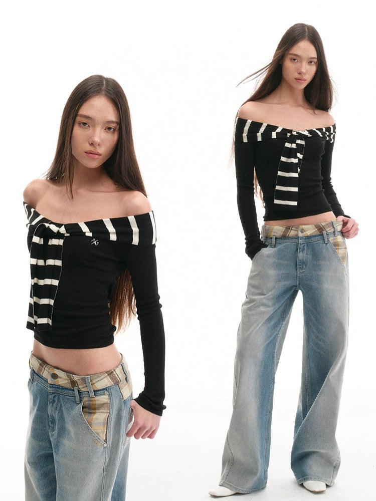 Striped Sailor Collar Slim Top