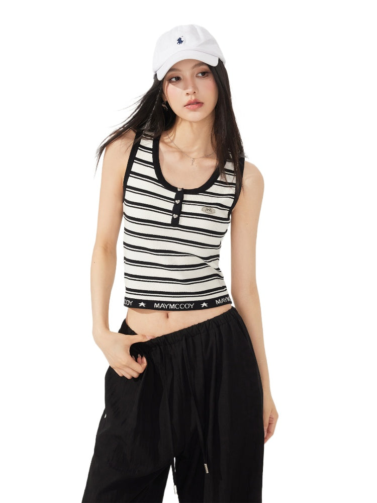 U-neck Striped Knitted Vest