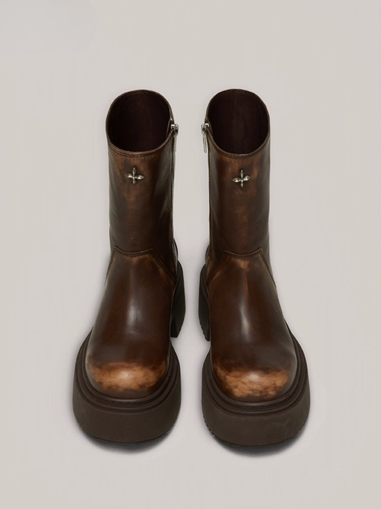 Compass Mode Leather Riding Boots Snow Mountain