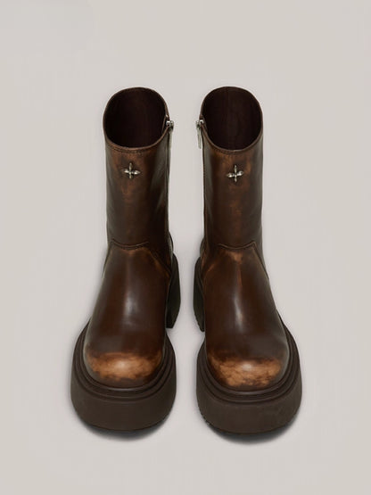 Compass Mode Leather Riding Boots Snow Mountain