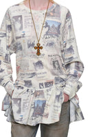 Cat Newspaper Ruffle Waffle Dress