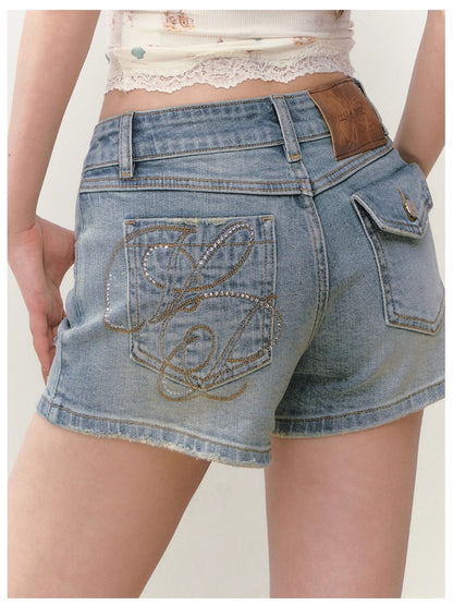 Rhinestone Embellished Denim Hotpants