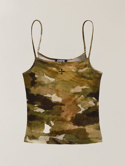 Vintage Chinese Ink Camouflage Sports Camisole