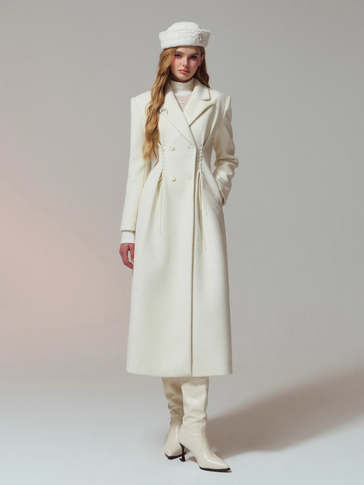 Waist-Tie Double-Breasted Wool Coat