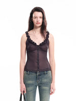 Acetate Lace Trim Cardigan Camisole
